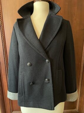 Talbots Black Double-Breasted Wool Blend Peacoat